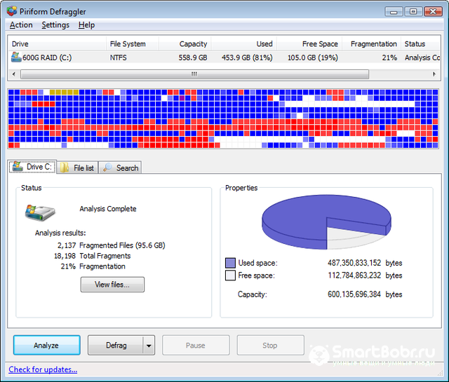 дефрагментация диска на Windows с помощью Defragger